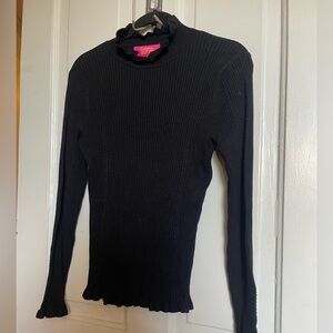 🩷 NWOT Catherine Malandrino Black Ribbed Long Sleeve Ruffled Knit Sweater